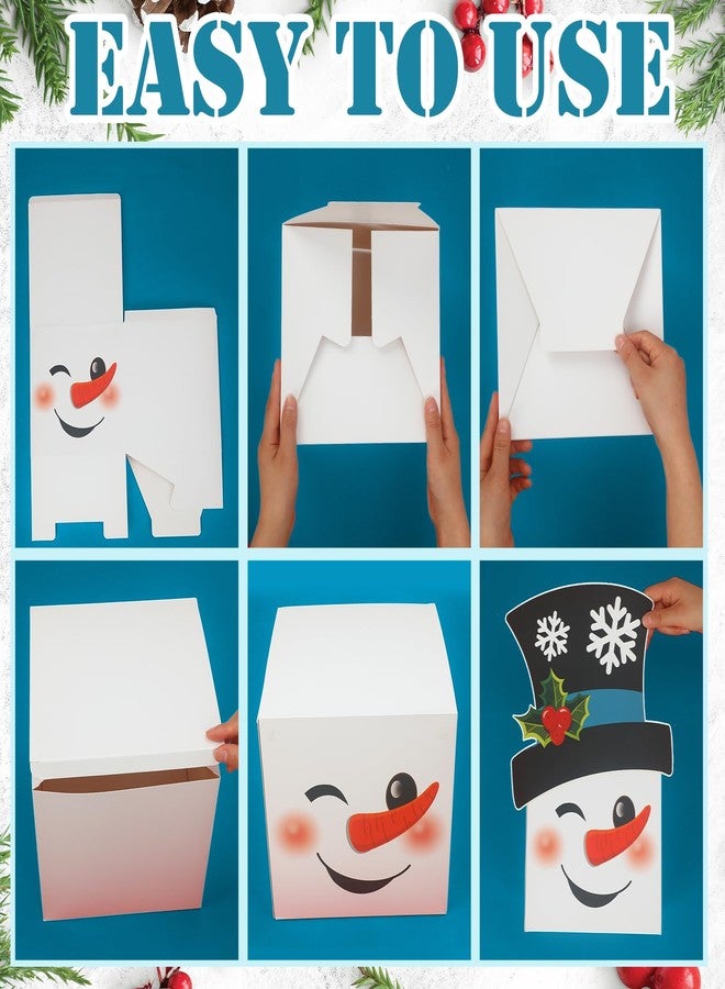 Lemosae 24 Pcs Christmas Snowman Gift Boxes, 6 Design Stackable Xmas Decorative Large Gift Box Cardboard Nesting Boxes Decorations Stacking Box for Christmas Wrapping Party Decor - Image 4